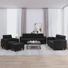 Juego de sofás con cojines 4 piezas tela microfibra negro by , Sofas - Ref: Foro24-3202299, Price: 857,54 €, Discount: -5%%