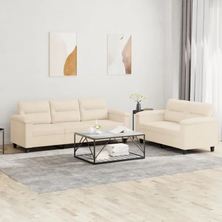 Juego de sofás con cojines 2 piezas tela microfibra beige | Foro24.es | Tu tienda online para hogar, jardín y más Foro24.es