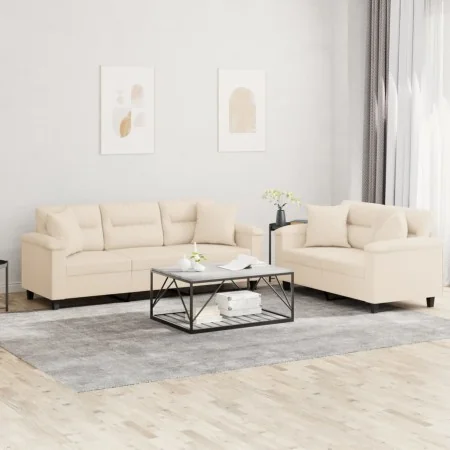 Juego de sofás con cojines 2 piezas tela microfibra beige | Foro24.es | Tu tienda online para hogar, jardín y más Foro24.es