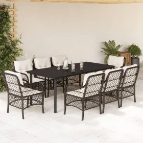 Set comedor para jardín 9 pzas y cojines ratán