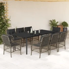 Set comedor jardín 9 pzas y cojines ratán