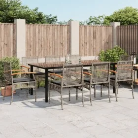 Set comedor jardín 9 pzas y cojines ratán sintético gris by , Garden sets - Ref: Foro24-3213623, Price: 683,54 €, Discount: -5%%