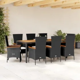Set de comedor de jardín 9 pzas y cojines ratán