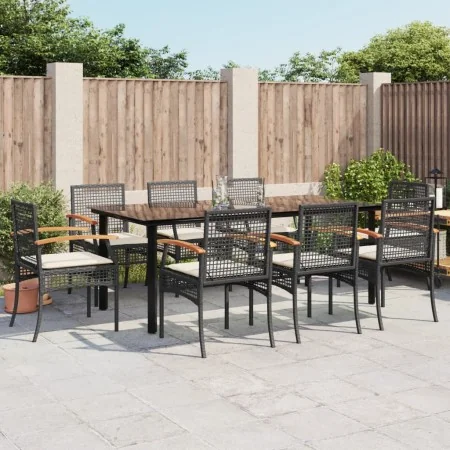 Set de comedor de jardín 9 pzas y cojines ratán sintético negro de , Conjuntos de jardín - Ref: Foro24-3213609, Precio: 663,0...