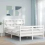 White solid wood bed frame with headboard 140x190 cm by vidaXL, Beds and slatted bases - Ref: Foro24-3194422, Price: 135,86 €...