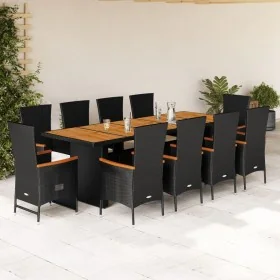 Set de comedor jardín 11 pzas con cojines ratán