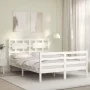 White solid wood bed frame with headboard 140x190 cm by vidaXL, Beds and slatted bases - Ref: Foro24-3194422, Price: 135,86 €...