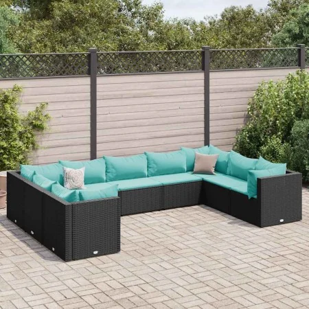 Set de muebles de jardín 9 pzas y cojines ratán sintético negro | Foro24.es | Tu tienda online para hogar, jardín y más Foro24.es