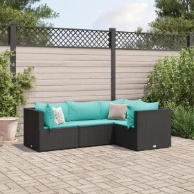 Juego de jardín con cojines 4 piezas ratán sintético negro von , Gartensets - Ref: Foro24-3308076, Preis: 301,06 €, Rabatt: -5%%