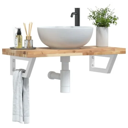 Estante de lavabo de pared acero y madera maciza de acacia de , Tocadores de baño - Ref: Foro24-3302694, Precio: 90,56 €, Des...