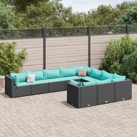 Set de sofás de jardín y cojines 10 pzas ratán sintético negro by , Garden sets - Ref: Foro24-3308332, Price: 737,31 €, Disco...