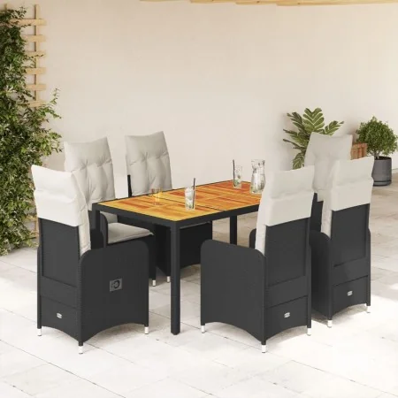 Set de mesa y sillas de jardín 7 pzas y cojines ratán PE negro | Foro24.es | Tu tienda online para hogar, jardín y más Foro24.es