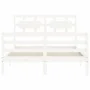 White solid wood bed frame with headboard 140x190 cm by vidaXL, Beds and slatted bases - Ref: Foro24-3194422, Price: 135,86 €...