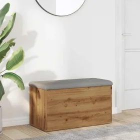 Banco almacenaje madera ingeniería roble artesanal 82x42x45 cm by , Benches for halls and storage - Ref: Foro24-857618, Price...