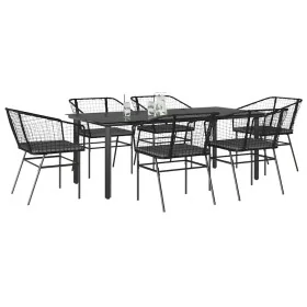 Set de comedor de jardín 7 piezas cojines ratán