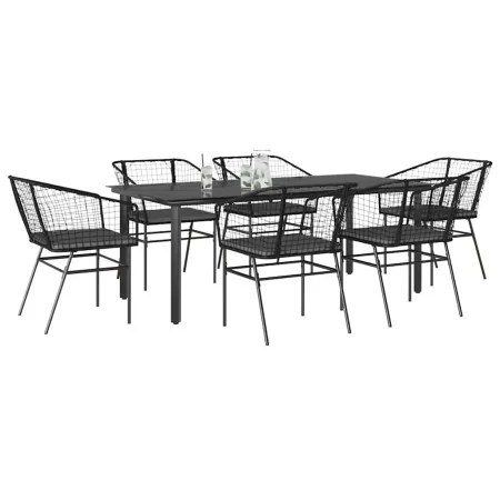 Set de comedor de jardín 7 piezas cojines ratán sintético negro | Foro24.es | Tu tienda online para hogar, jardín y más Foro24.es