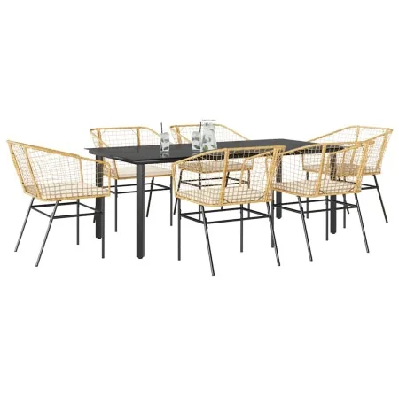 Juego de comedor de jardín 7 pzas con cojines ratán PE marrón | Foro24.es | Tu tienda online para hogar, jardín y más Foro24.es