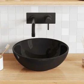 Lavabo Ø28x10 cm cerámica negro brillo de , Lavabos y fregaderos - Ref: Foro24-42000315, Precio: 44,06 €, Descuento: -5%%