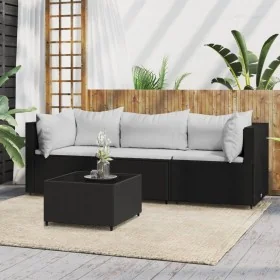 Juego de jardín con cojines 4 piezas ratán sintético negro by , Outdoor sofas - Ref: Foro24-319735, Price: 284,79 €, Discount...