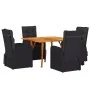 Juego de Comedor de Jardín de 5 Piezas con Cojines Ratán Negro Acacia von , Gartentische - Ref: Foro24-3172823, Preis: 842,99...