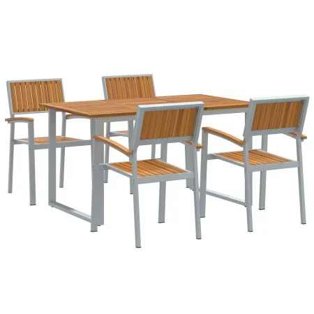Conjunto de Comedor de Jardín de 5 Piezas en Acero Gris y Madera Sólida de Acacia de , Mesas de jardín - Ref: Foro24-3284351,...