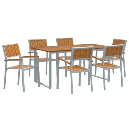 Juego de Comedor de Jardín de 7 Piezas Gris Acero y Madera Maciza de Acacia | Foro24.es | Tu tienda online para hogar, jardín y más Foro24.es