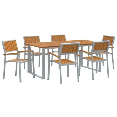 Conjunto de Comedor de Jardín de 7 Piezas Gris de Acero y Madera Sólida de Acacia | Foro24.es | Tu tienda online para hogar, jardín y más Foro24.es