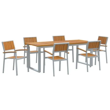 Juego de Comedor de Jardín de 7 Piezas Gris Acero y Madera Sólida de Acacia | Foro24.es | Tu tienda online para hogar, jardín y más Foro24.es
