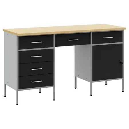 Conjunto de gabinete y mesa de trabajo de 3 piezas Negro de madera elaborada y acero | Foro24.es | Tu tienda online para hogar, jardín y más Foro24.es