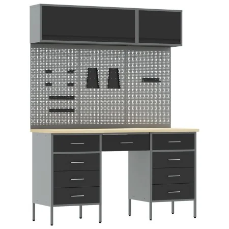 Set de Armario y Panel de Herramientas de 8 Piezas Negro MDF y Metal by , Work tables - Ref: Foro24-3321462, Price: 543,11 €,...