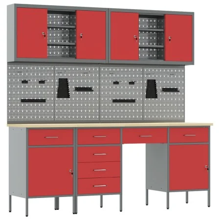 Set de Banco de Trabajo de 10 Piezas en Acero Rojo by , Work tables - Ref: Foro24-3321479, Price: 693,54 €, Discount: -5%%