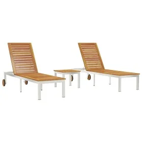 Tumbonas 2 pcs con Mesa de Madera Sólida de