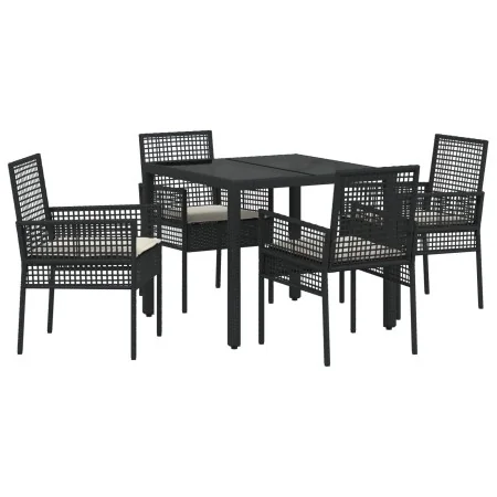 Juego de Comedor de Jardín de 5 Piezas con Cojines de Poliratán Negro | Foro24.es | Tu tienda online para hogar, jardín y más Foro24.es