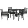 Juego de Comedor de Jardín de 5 Piezas con Cojines de Poliratán Negro | Foro24.es | Tu tienda online para hogar, jardín y más Foro24.es