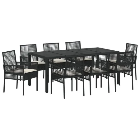 Juego de Comedor de Jardín de 9 Piezas de Rattan Poliéster Negro | Foro24.es | Tu tienda online para hogar, jardín y más Foro24.es