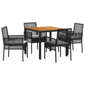 Juego de Comedor Set de 4 Negro Metal, Ratán