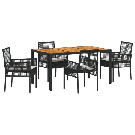 Juego de Comedor de Jardín de 5 Piezas con Cojines Negro Polirratán | Foro24.es | Tu tienda online para hogar, jardín y más Foro24.es