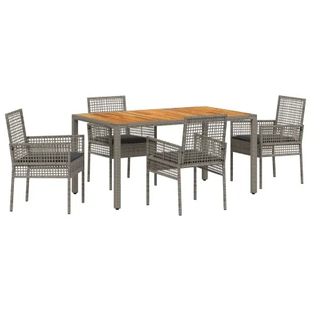 Conjunto de Comedor de Jardín de 5 Piezas con Cojines Gris Poliratán | Foro24.es | Tu tienda online para hogar, jardín y más Foro24.es