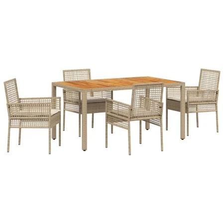 Juego de Comedor de Jardín de 5 Piezas con Cojines Beige de Ratán Poliéster | Foro24.es | Tu tienda online para hogar, jardín y más Foro24.es