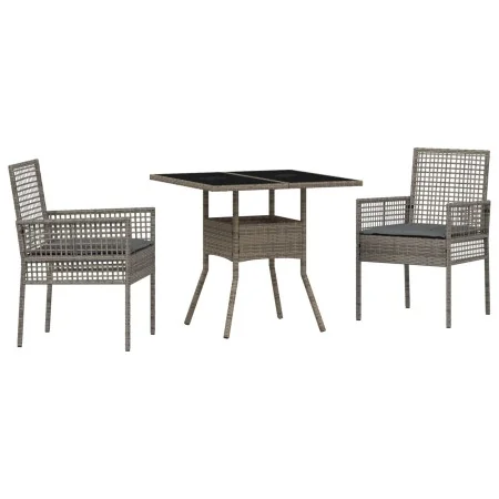 Set de Comedor de Jardín de 3 Piezas en Ratán Poliéster Gris | Foro24.es | Tu tienda online para hogar, jardín y más Foro24.es