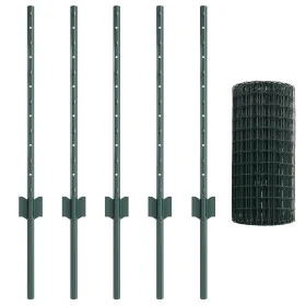 Valla Euro con 5 postes U Verde 0.6x10 m Acero
