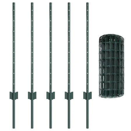 Reja Europea con 5 postes en verde, 0.8x10 m de acero | Foro24.es | Tu tienda online para hogar, jardín y más Foro24.es