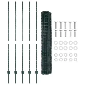 Cerca Euro con 5 Postes Verde 1.5x10 m Acero