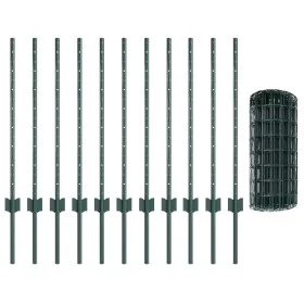Valla Euro con 11 postes U Verde 0,8x25 m Acero