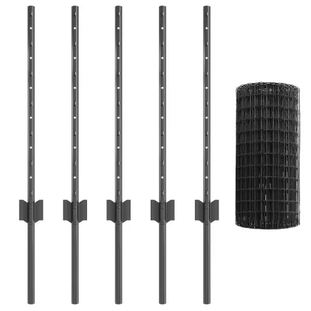 Cerca Euro con 5 postes U Gris 0.6x10 m de Acero | Foro24.es | Tu tienda online para hogar, jardín y más Foro24.es