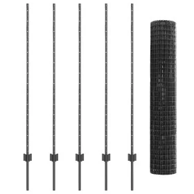 Cerca Euro con 10 Postes Gris 1.4x10 m Acero