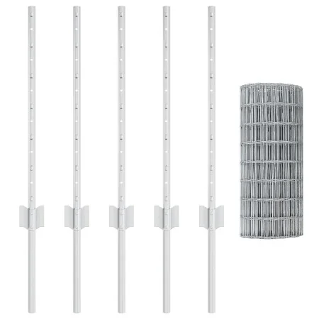 Cerca Euro con 5 postes en U Plata 0,6x10 m Acero | Foro24.es | Tu tienda online para hogar, jardín y más Foro24.es