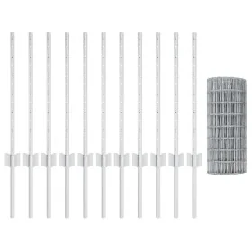 Euro Valla con 11 Postes U Plata 0,6x25 m Acero