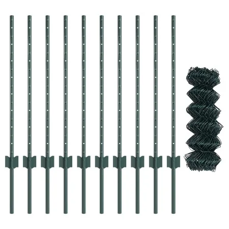 Cerca de Malla de Cadena con 10 Postes en U Verde 0.8x10 m Acero | Foro24.es | Tu tienda online para hogar, jardín y más Foro24.es