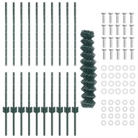 Cerca de Malla de Eslabones con 10 postes en U Verde 1x10 m Acero by , fence posts - Ref: Foro24-3336240, Price: 101,25 €, Di...